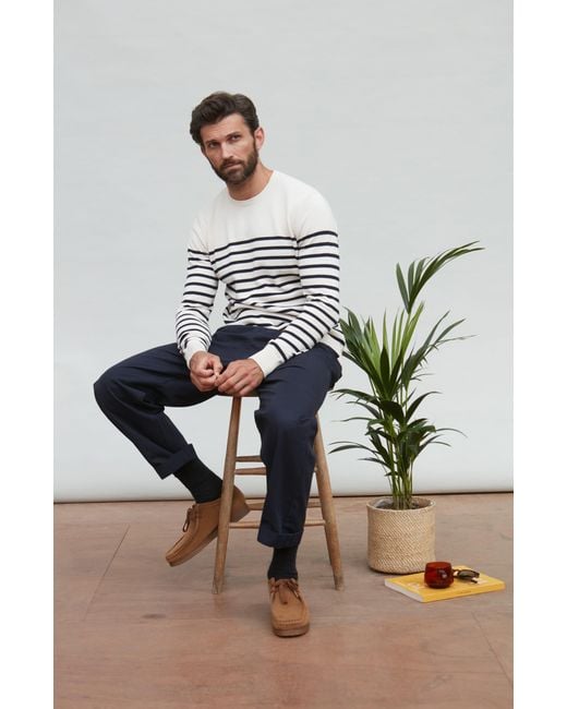 Paul James Knitwear Gray Neutrals Lightweight Cotton Allen Striped Breton Sweater for men