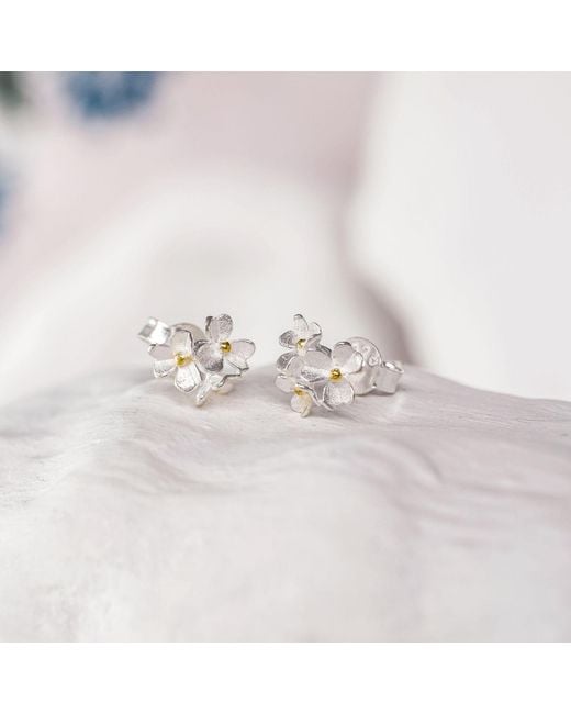 Isla Silver Metallic Dainty Flowers Stud Earrings