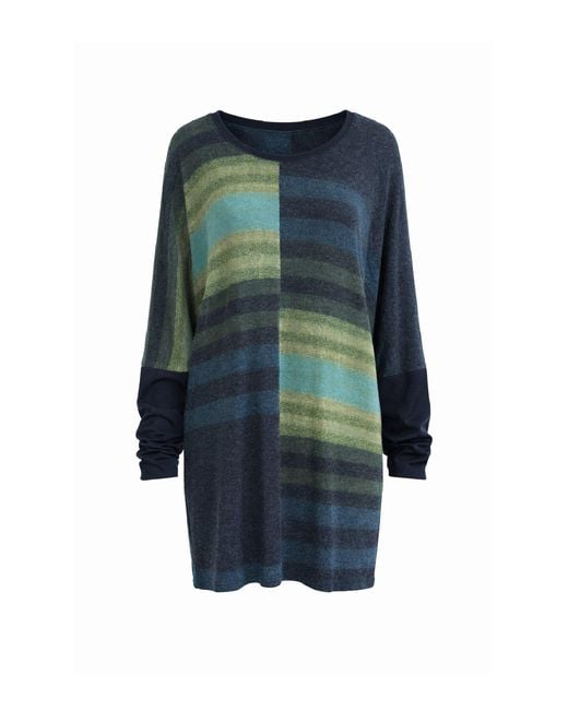 Conquista Green Abstract Stripe Long-Sleeve Tunic Top