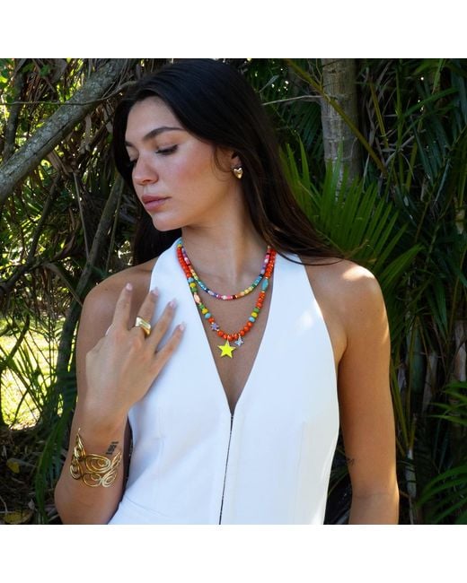 Ebru Jewelry Red Sunshine Star Colorful Beaded Necklace