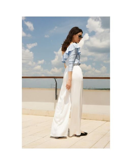 AVENUE No.29 White Satin High Rise Wide Leg Trousers