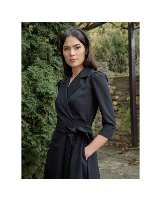 concept A trois Black Midi Wrap Shirt Dress With Pockets