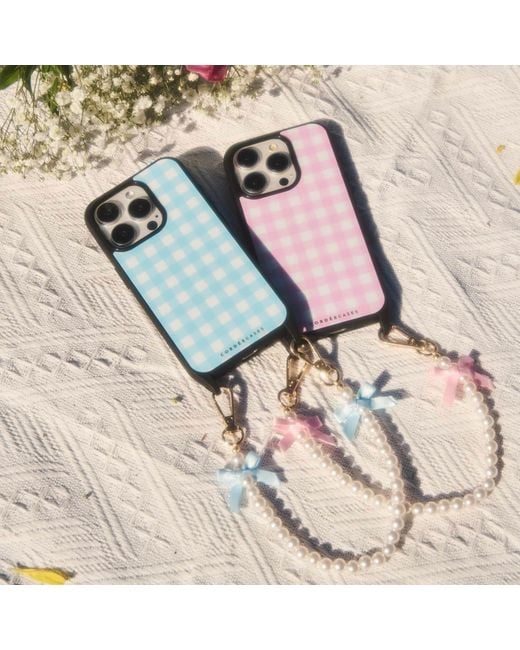 Cordée Cases Blue Gingham Darling Phone Wristlet Set Powder Magsafe