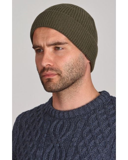 Paul James Knitwear Green Lightweight Merino Cashmere Beaulinee Beanie