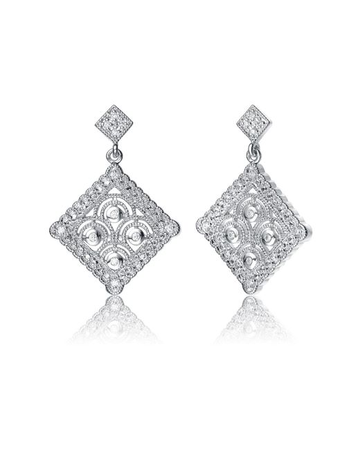 Genevive Jewelry Metallic Cubic Zirconia Sterling Silver White Gold Plated Antique Shape Drop Earrings