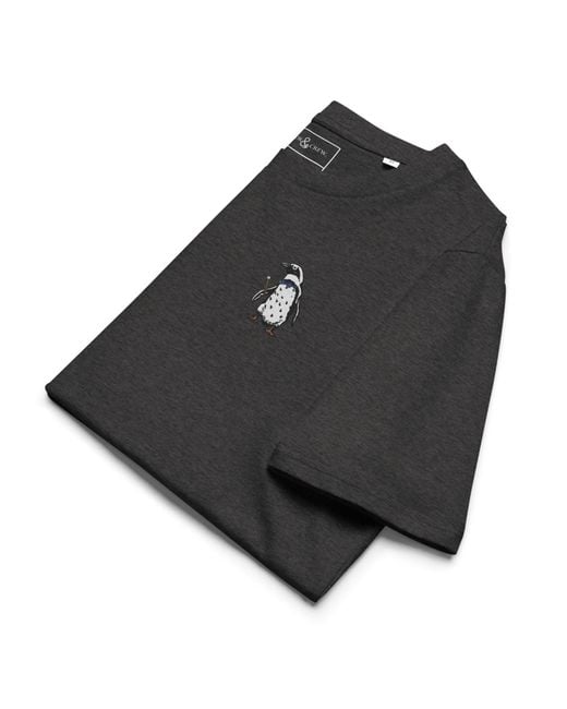 Anchor and Crew Black Heather Penguin Suit Actual Life Organic Cotton Embroidered T-Shirt for men