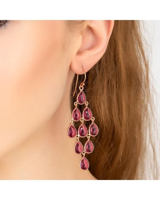 Latelita London Erviola Gemstone Cascade Earrings Rose Gold Pink Tourmaline