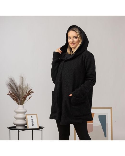 Nikka Place Black Wool Hooded Cardigan Jacket With Pockets