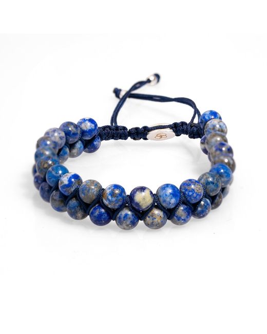 Ebru Jewelry Blue Lapis Lazuli Stone Two Row Beaded Woven Striking Bracelet for men