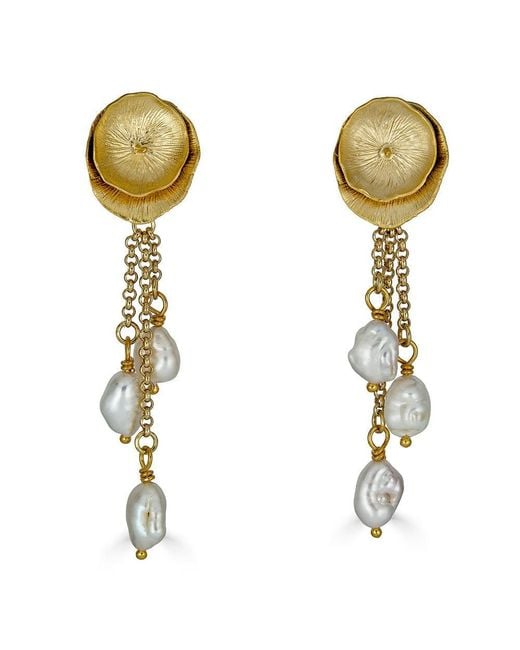 Loni Paul Jewelry Metallic Three Strand Rice Baroque Earring