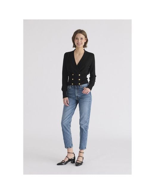 Paisie Black Long Sleeve Knitted Button Wrap Top