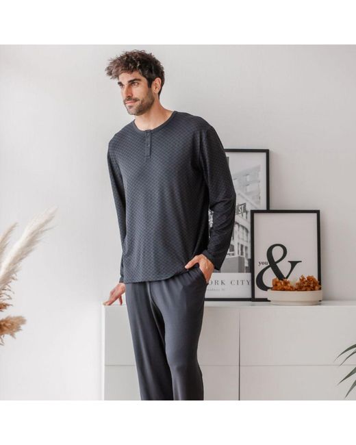 Zd - Zero Defects Blue Long Modal Pyjamas Damier for men