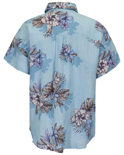 Lords of Harlech Blue Lara Exotic Floral Linen Printed Shirt