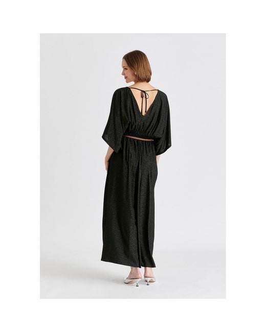 Paisie Black Sparkled Wide Leg Jumpsuit With Belt
