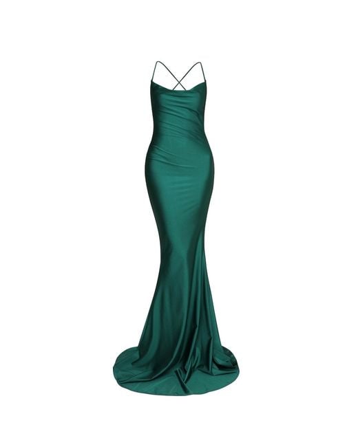 Moda Glam Green Jersey Draped Neck Gown- Emerald