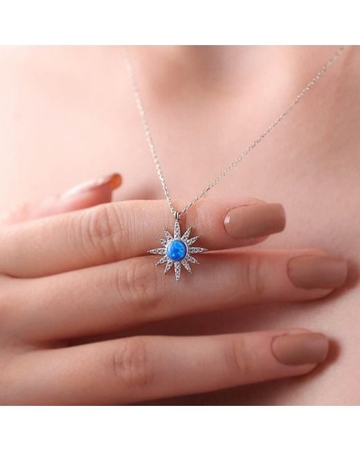 Spero London Blue Opal Sun Sterling Necklace Earring & Bracelet Set