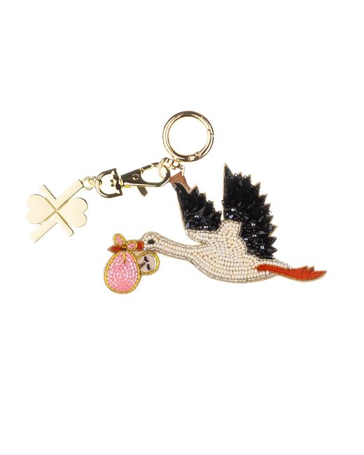 Laines London Metallic Baby Girl Stork Hand-Beaded Bag Charm