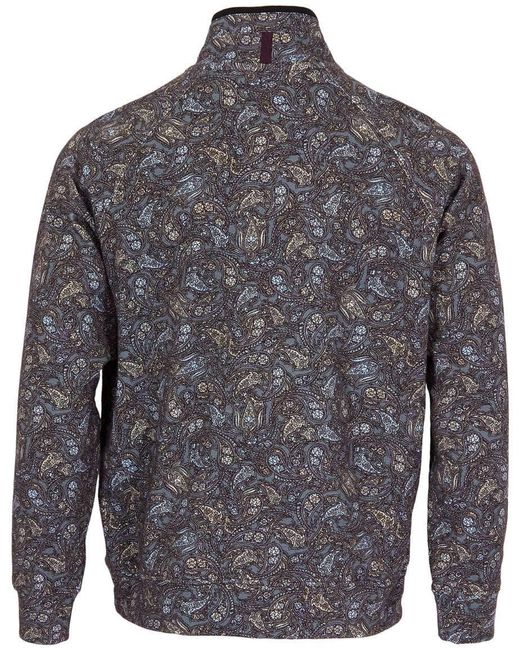 Lords of Harlech Gray Craig Madrid Paisley Quarter-Zip Sweater for men