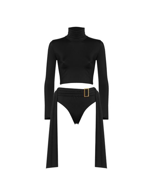 ANTONINIAS Natural Amaze High Waisted Swimwear Bottom With Decorative Belt And Golden Buckle
