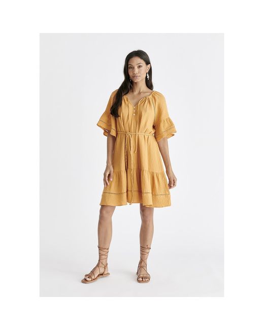 Paisie Metallic Cheesecloth Swing Dress In Marigold