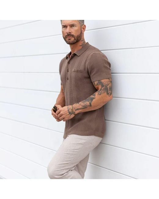 Weston Jon Boucher Brown Alastair Slim Fit Knit Polo for men