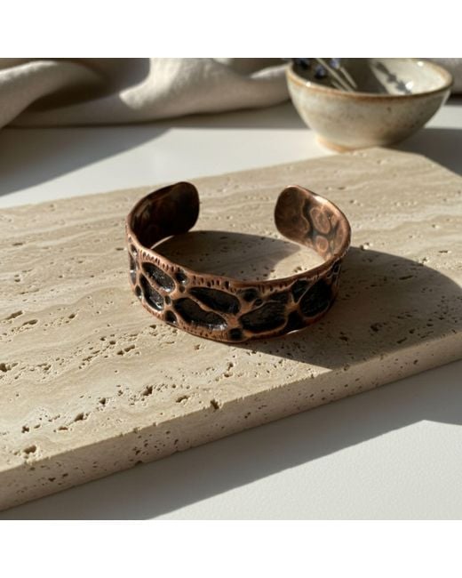 Anatoliacraft Multicolor Textured Oxidised Copper Wide Open Cuff Bracelet