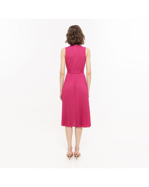 Nissa Purple Lurex Thread Viscose Dress Pink