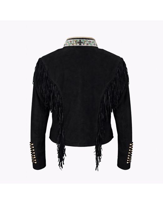 Zasta Studio Black Warrior Suede Leather Jacket With Beads & Fringes