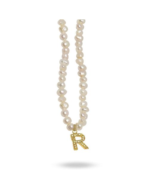 LINYA JEWELLERY Metallic Mono Letter Pearl Necklace R