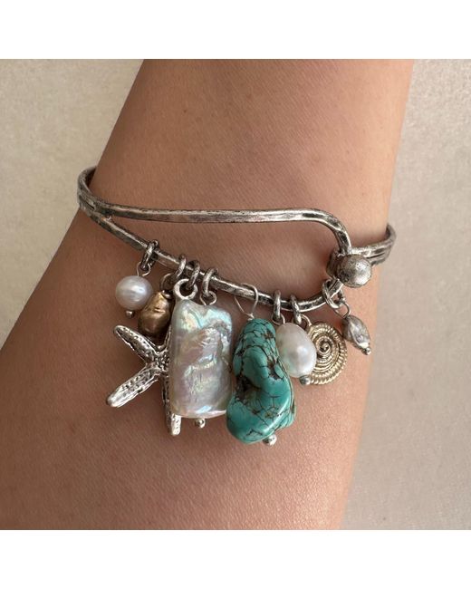 Rare Matters Jewelry Blue Ocean Treasures & Freshwater Pearl Charm Bangle