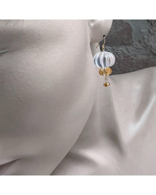 Lori Kaplan Design Metallic Carved Rock Crystal Drop Earrings With Citrine