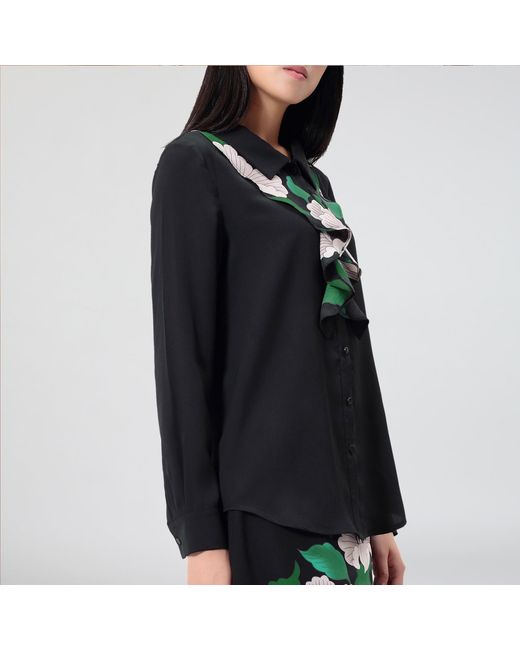 Smart and Joy Blue Flower Print Jabot Collar Blouse