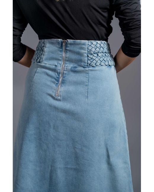 Esther Saadia Blue Elizabeth Highwaisted Braided Stretch Denim Skirt