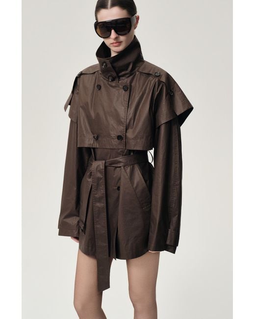 FRONT ROW SHOP Brown Lisa Cape Trench Dark Cherry