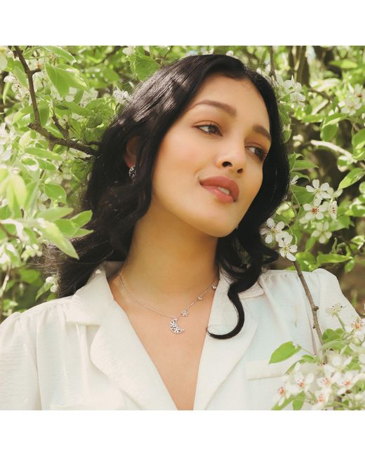 Luna Charles Metallic Flora Flower Moon Pendant Necklace