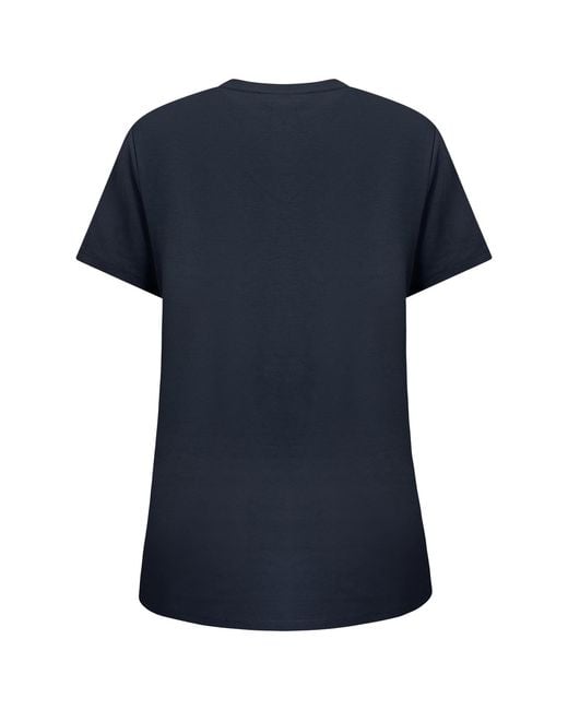 Perlavera Blue Titi Solid Cotton Spandex Short Sleeve Length V-Neck T-Shirt
