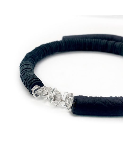 WAIWAI Black Leather Choker With Clear Quartz Crystals