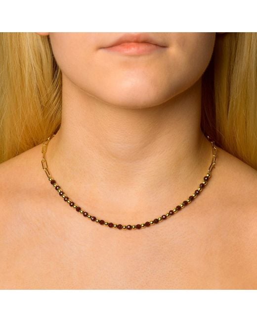 Nellou Jewellery Metallic Garnet Gem Shine Necklace Plated Sterling