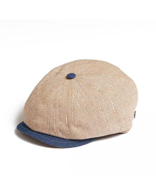 Dasmarca Hats Blue Neutrals Lloyd Stripe Peaked Summer Italian Linen Bakerboy Newsboy Cap for men