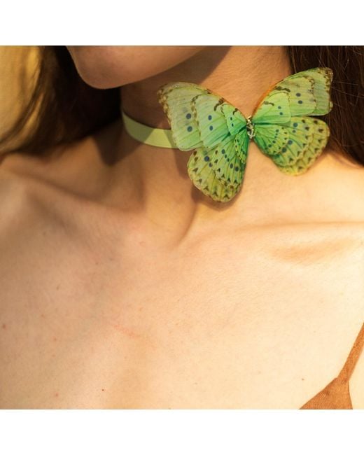 Oana Savu Green Mint Silk Butterfly Ribbon Tie Choker Necklace