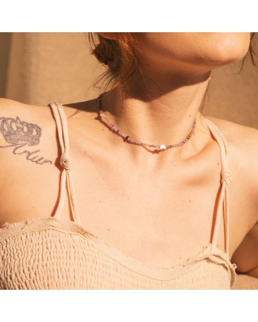 Aurozia Metallic Evil Eye Moon & Heart Amethyst Vermeil Choker Necklace& Bracelet, Crystal Protection Jewelry