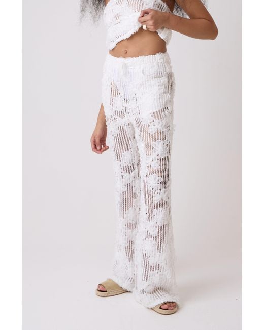 Amy Lynn White Cici Crochet Floral Lace Wide Leg Trouser