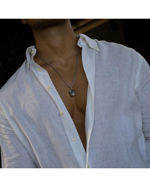 Ebru Jewelry Metallic Mystic Pearl Inlay Chief Pendant Necklace for men