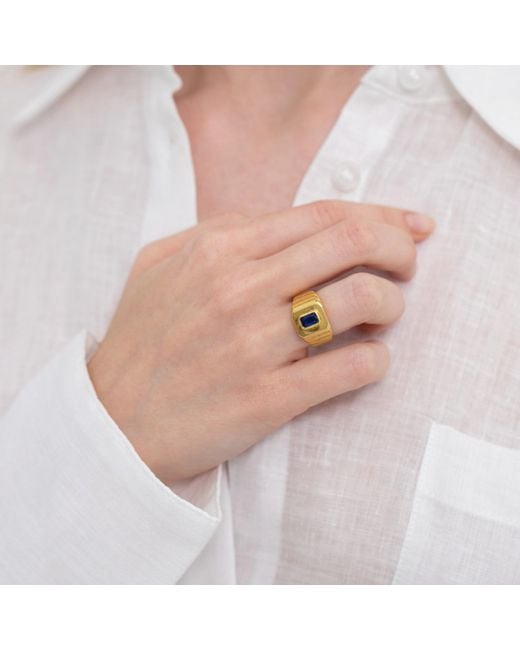 LINYA JEWELLERY Metallic Octagon Stone Signet Ring