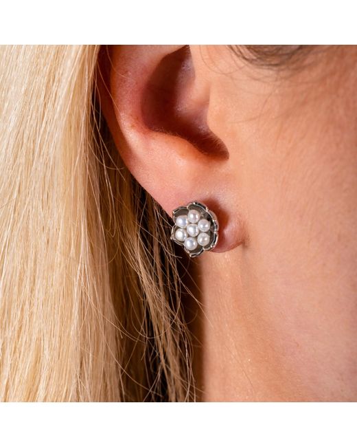 Lucy Quartermaine Metallic Solid Sterling Royal Pearl Flower Studs