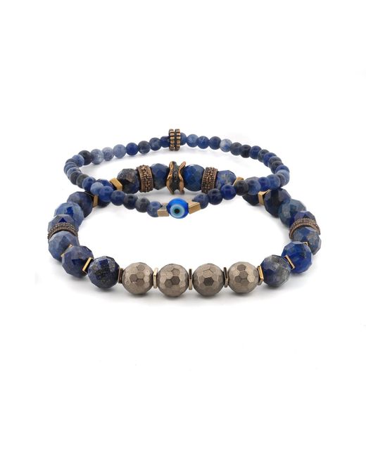 Ebru Jewelry Blue Deep Wisdom Lapis & Evil Eye Beaded Bracelet Set for men