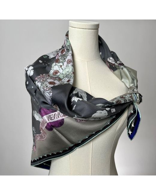 Wenzi Blue Neutrals Moonlit Menagerie Hand Painted Double Sided Silk Twill Scarf