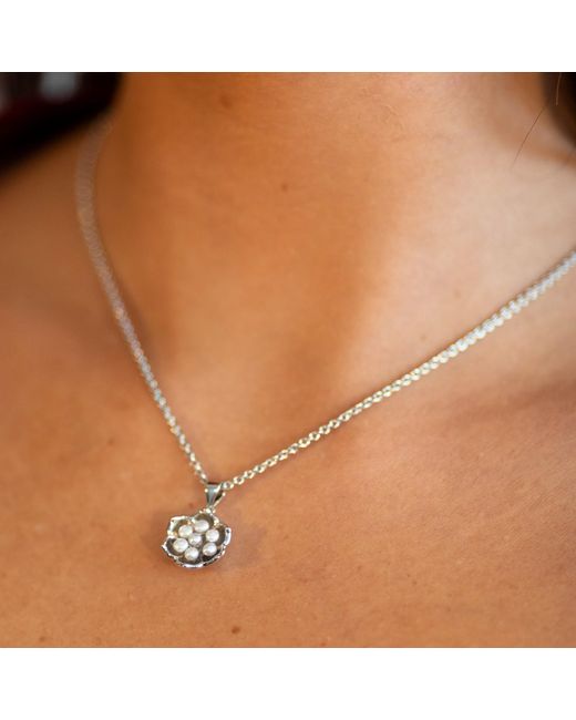 Lucy Quartermaine Metallic Solid Sterling Royal Pearl Flower Pendant