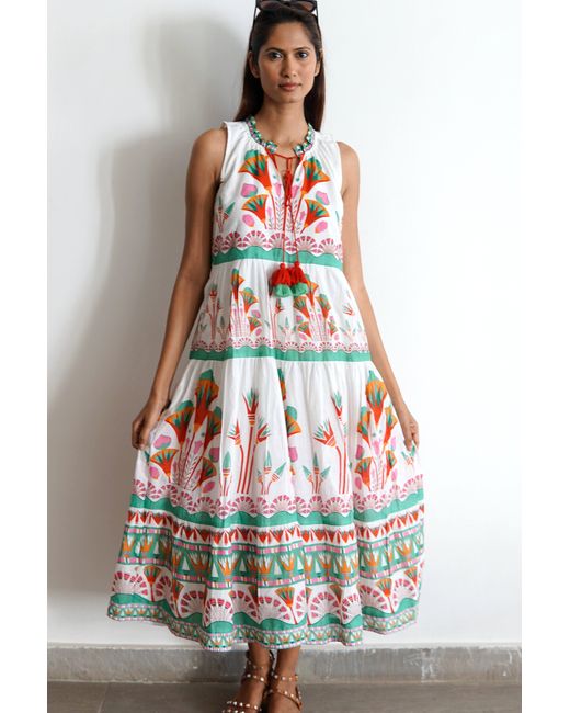 La Mandarine Blue Floral Cotton Summer Maxi Dress With Pockets, Printed Maxi Dress. Margot