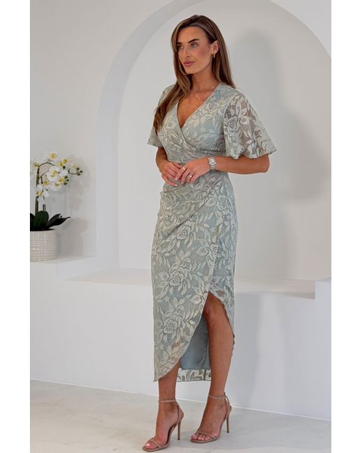 Girl In Mind Gray Natasha Angel Sleeve Wrap Midi Dress